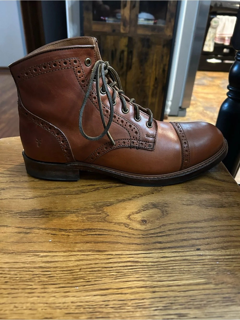 Frye Brown (Cognac) Leather Brogue Cap-Toe Lace Boots 10.5 Men’s Made in USA